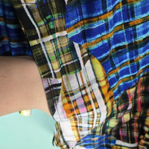 Attitudes By Renee Shirt Womens 2X Como Jersey Mesh Shoulder Printed Artsy Plaid - Picture 5 of 8